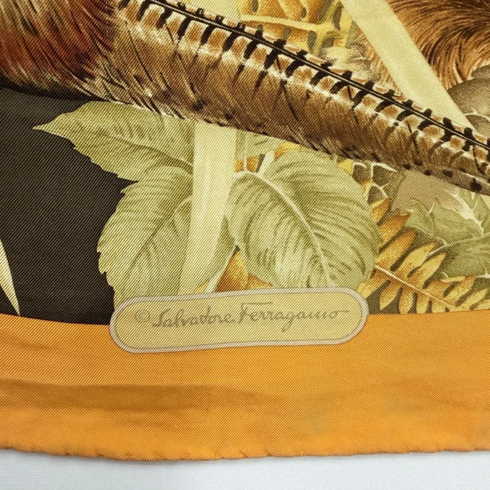 Salvatore Ferragamo 100% Silk Scarf Fox Pheasant Ducks Birds Needs TLC